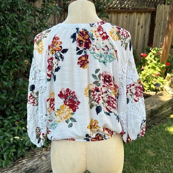 Eyeshadow Boho Peasant Flower Lace Blouse Top Size Small - Picture 5 of 9